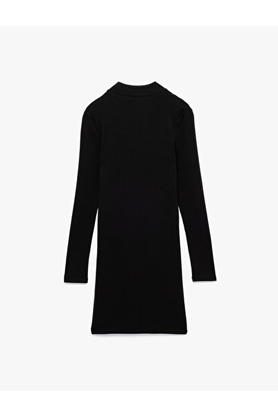 Koton Pamuklu Kaşkorse Slim Fit Uzun Kollu Dik Yaka Diz Üstü Elbise