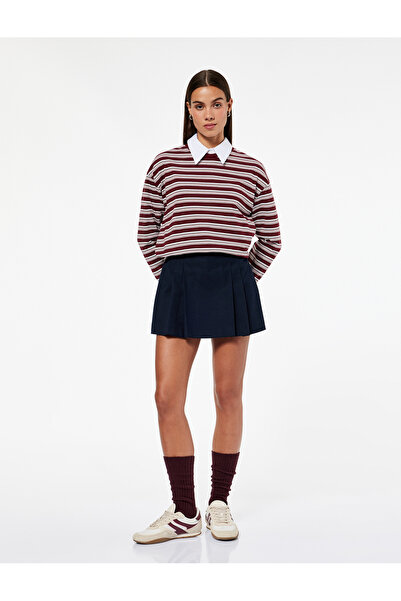 Koton Βαμβακερό μπλουζάκι με ριγέ μακρυμάνικο λαιμόκοψη με άνετη εφαρμογή