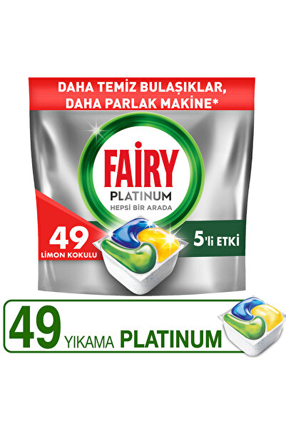 Fairy Platinum Hepsi Bir Arada Bulaşık Makinesi Kapsülü 49 Yıkama Limon Kokulu