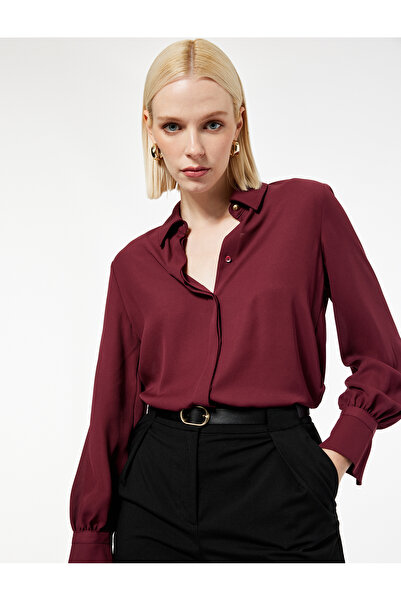 Koton Classic Lapel Button Long Sleeve Crepe Shirt