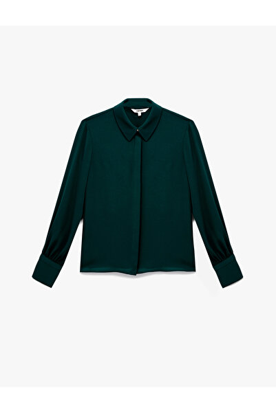 Koton Cămașă clasică din crepon cu mânecă lungă, cu nasturi, cu rever