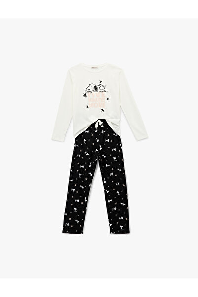 Koton Σετ πιτζάμες από βαμβακερό μακρυμάνικο με λαιμόκοψη με στάμπα Snoopy