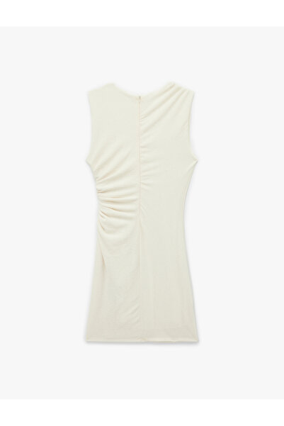 Koton Crepe Fabric Slim Fit Sleeveless Crew Neck Draped Mini Dress