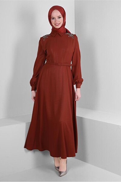 Alvina VATKALI TAŞ İŞLEME DETAYLI KEMERLİ ELBİSE 43718