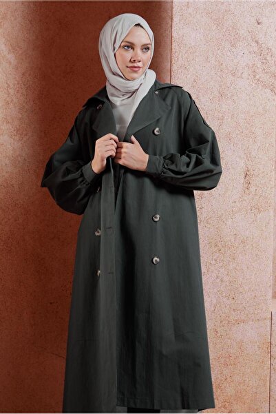 TRENDTESETTÜR Антрацитовий жіночий бавовняний тренч з сірим поясом - T 6201