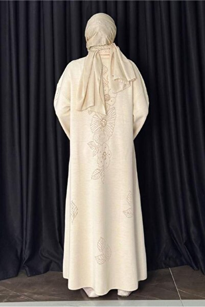 TRENDTESETTÜR Women's Beige (Stone) Flower Patterned Knitwear Cardigan t 01381