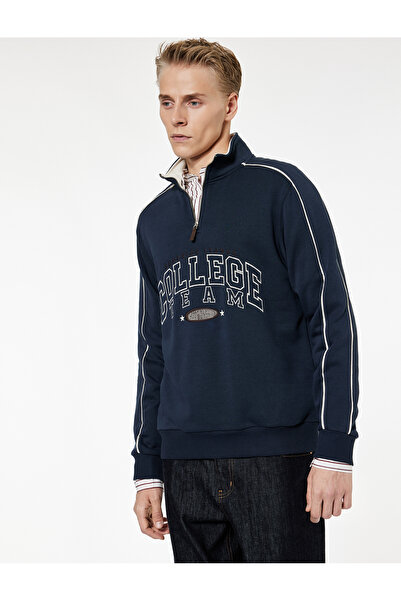 Koton Світшот з довгими рукавами, вишитим коледжем, контрастним кольором, шардом і напівзастібкою