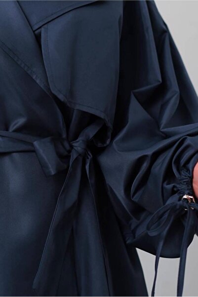 TRENDTESETTÜR KADIN LACİVERT KUŞAKLI TRENÇKOT T 25842