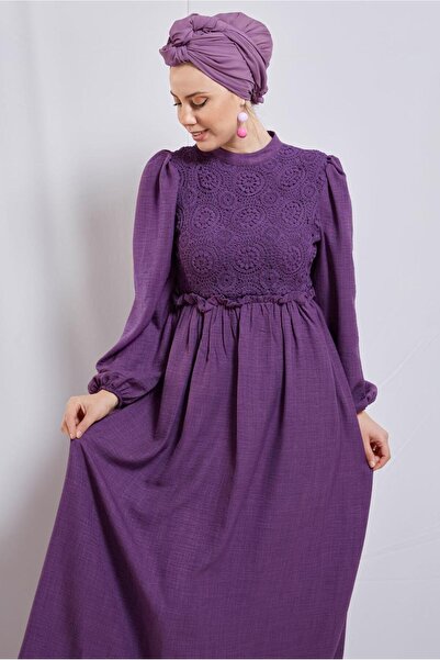 TRENDTESETTÜR KADIN MOR (VİOLET) BALON KOL ELBİSE T 6895