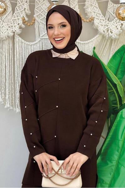 TRENDTESETTÜR Σετ γυναικείο πλεκτό παντελόνι σε χρώμα καφέ - T 5451-2