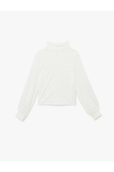 Koton Bluză semi-transparentă cu mâneci lungi, cu volane, cu guler înalt, cu dantelă