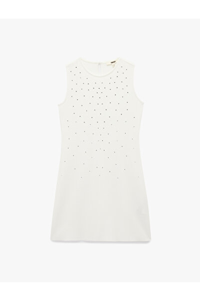 Koton Slim Fit Sleeveless Crew Neck Rhinestone Mini Dress