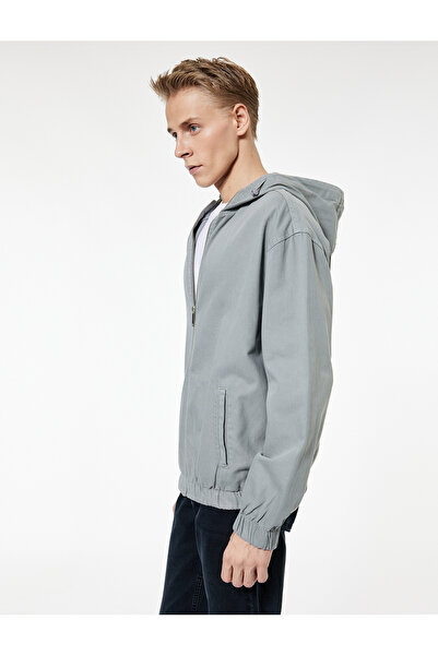 Koton Βαμβακερό μακρυμάνικο τζιν μπουφάν με φερμουάρ και κουκούλα