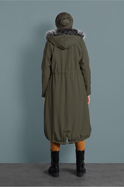 TRENDTESETTÜR Women's Khaki Belted Hooded Coat 5021