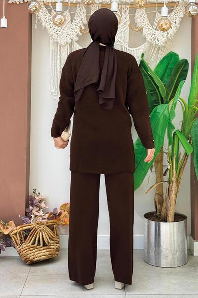 TRENDTESETTÜR Σετ γυναικείο πλεκτό παντελόνι σε χρώμα καφέ - T 5451-2