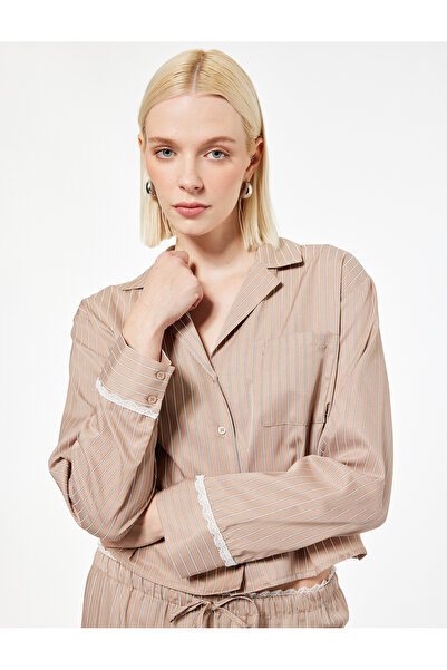 Koton Rahat Kalıp Uzun Kollu Gömlek Yaka Pijama Üstü