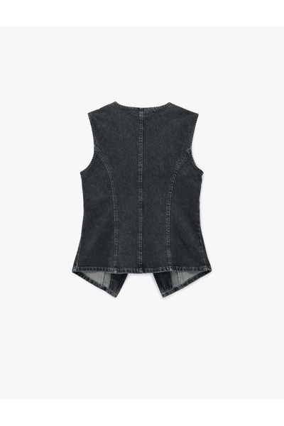 Koton Pamuklu Slim Fit Kolsuz Bisiklet Yaka Denim Yelek