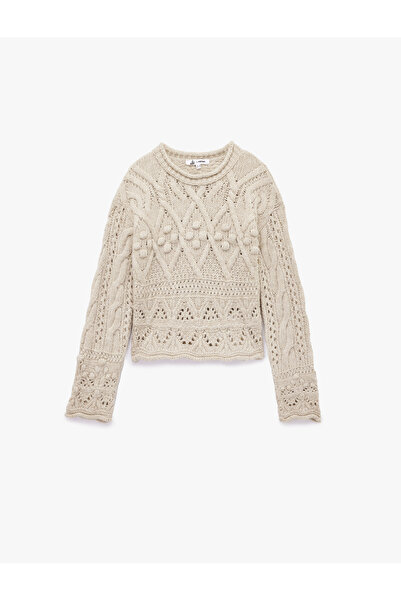 Koton Crew Neck Long Sleeve Knit Textured Knitwear Crop Sweater