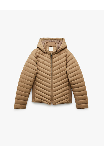 Koton Long Sleeve Pocket Zipper Water Repellent Hooded Puffer Jacket