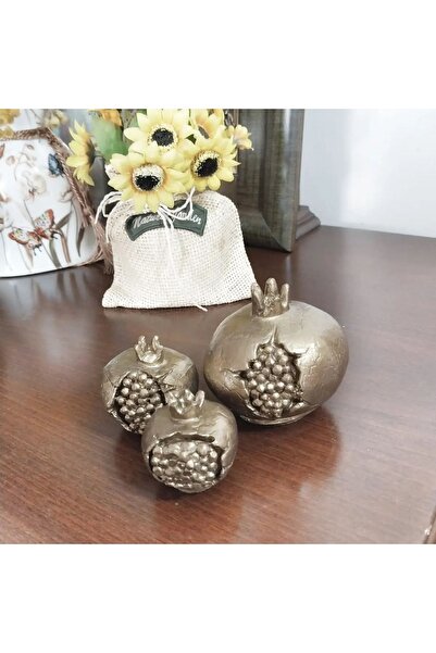 Merland El Yapımı Nar Biblo Seti,dekoratif Üçlü Patlak Nar Biblo Objesi,gold ...