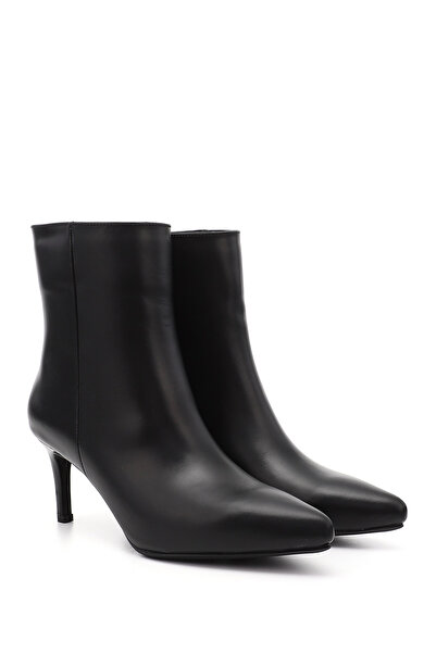 GÖNDERİ(R) Women's Black Platinum Zippered Thin Heeled Genuine Leather Boots