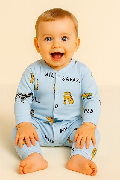 dinamik çocuk Yenidoğan Bebek Safari Baskılı Çıtçıtlı Yenidoğan Bebek Tulumu ...