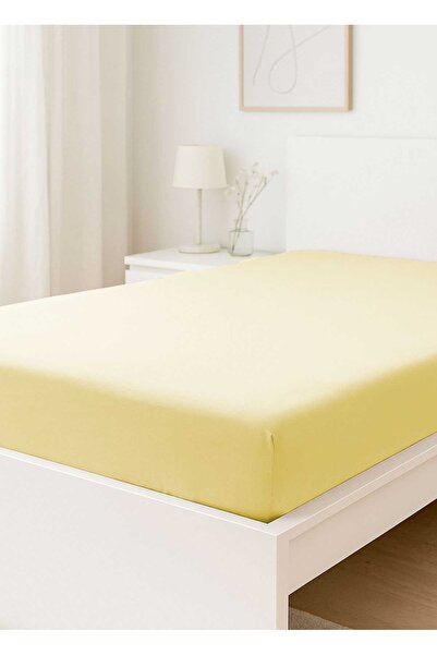 CPU ELEKTRONİK Double Plain Combed Cotton & # 37;100 Cotton Fitted Sheet 160X200 Newsheet Yellow