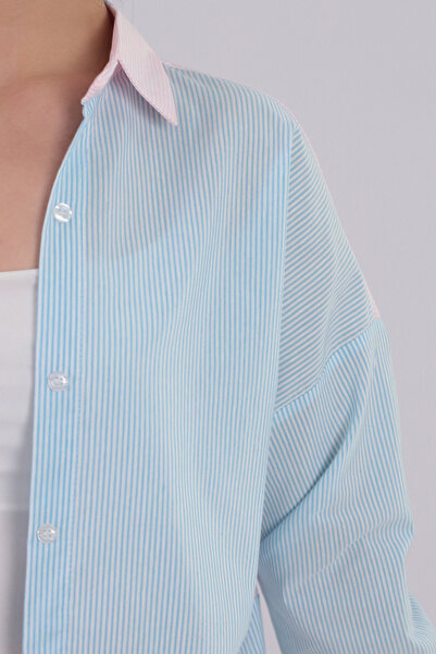 armonika Cămașă casual cu mânecă lungă, în două culori, cu dungi albastru baby ARM-21K001193