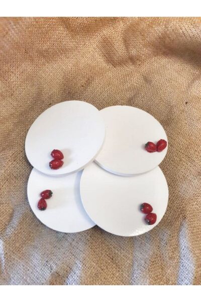 El Yapımı Dekoratif Bardak Altlığı,çilek Objeli Bardak Altlığı,4lü Set