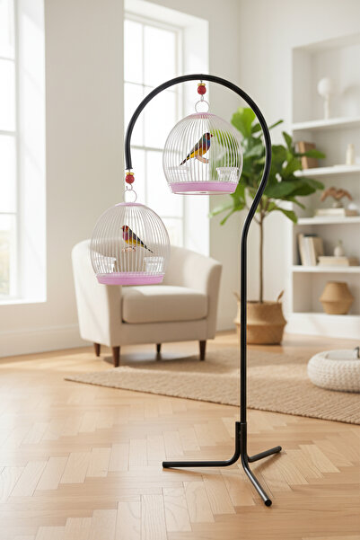 Depolife Ayaklı Kuş Kafes Askısı Kafes Sehpası Askılık Saksı Siyah Renk
