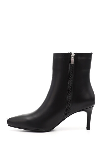 GÖNDERİ(R) Women's Black Platinum Zippered Thin Heeled Genuine Leather Boots