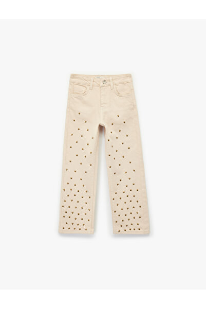 Koton Cotton Stone Detailed Regular Waist Denim Trousers