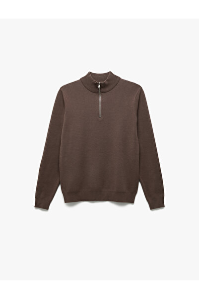 Koton Μακρυμάνικο πλεκτό πουλόβερ με μισό φερμουάρ από βισκόζη