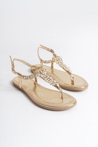 VONJE Nora Gold Colored Stone Flip-Flop Women's Sandals