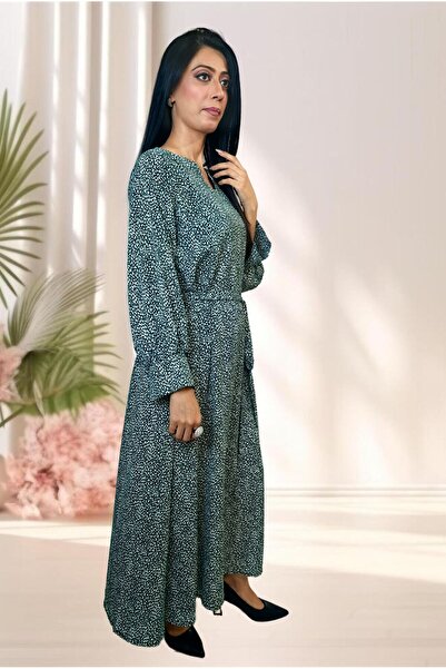 Hayati Collections 1 Piece – Elegant Green Georgette Maxi Dress – Flowy Long Dress for Women
