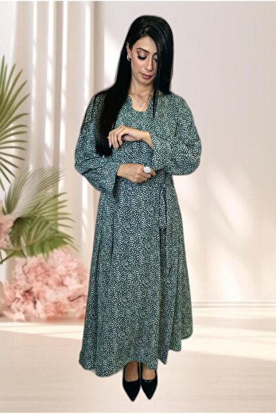 Hayati Collections 1 Piece – Elegant Green Georgette Maxi Dress – Flowy Long Dress for Women