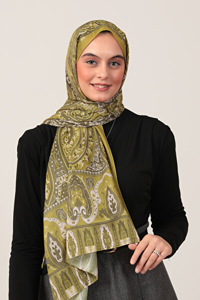 ipekistanbul Βαμβακερό μεταξωτό σάλι - έθνικ σχέδιο - πράσινο φιστίκι