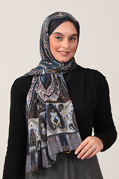 ipekistanbul Şal din mătase de bumbac - Model etnic - Albastru bleumarin Camel