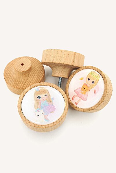 Kulpingo Minik Prensesler Ahşap Çocuk Odası Dolap Kulp - 2'li Set