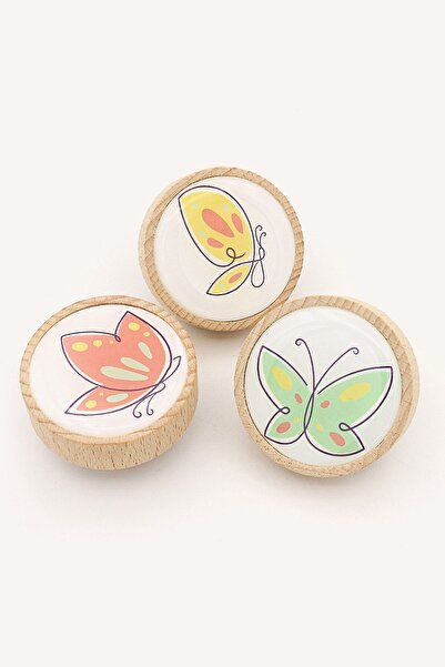 Kulpingo سلسلة الفراشات الخشبية لغرفة الأطفال ومقابض الأدراج - مجموعة من 3