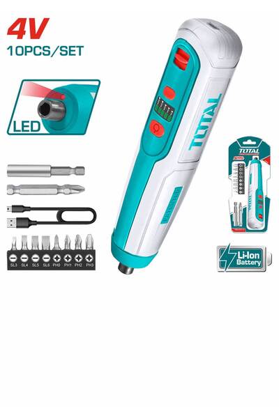 TOTAL 10 Pcs USB C Rechargeable Cordless screwdriver 4V With LED Light