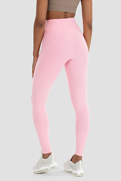 Superstacy V Bel Detaylı Yüksel Bel Pembe Spor Tayt