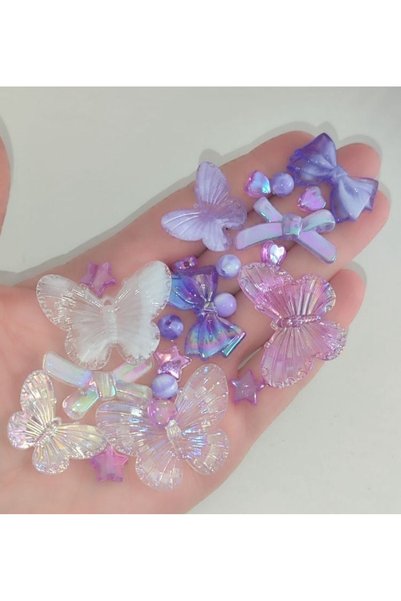 Mutlu Bujiteri Hobi Aksesuar 25Pcs Mixed Model Acrylic Beads in Lilac and Transparent Tones