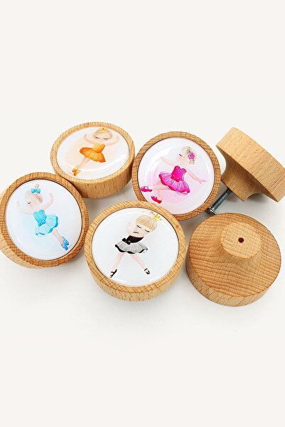 Kulpingo Balerini colorați Dulap din lemn pentru copii și mâner pentru sertar - set de 4