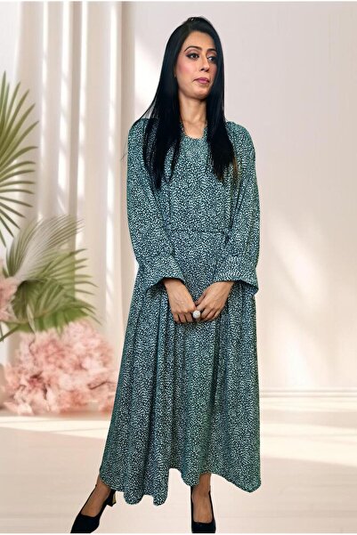 Hayati Collections 1 Piece – Elegant Green Georgette Maxi Dress – Flowy Long Dress for Women