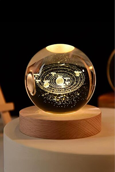 DEMPOWER Ahşap Tabanlı Gezegen LED Işıklı Küre