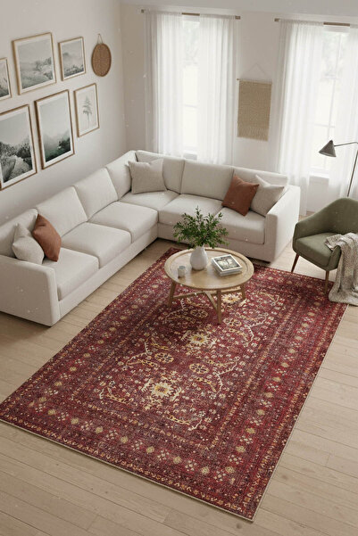 ARTLOOP Relic Bordo Vintage Dokulu Klasik Desenli Dokuma Tabanlı Şönil Halı AL 473