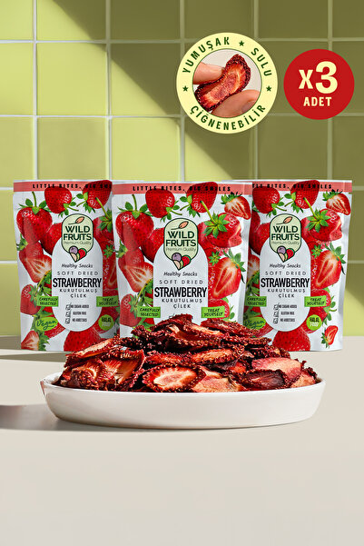 WildFruits Premium Quality فواكه مجففة - فراولة مجففة طبيعية بدون إضافات أو سكر مضاف، نباتية، 3 × 50 جرام