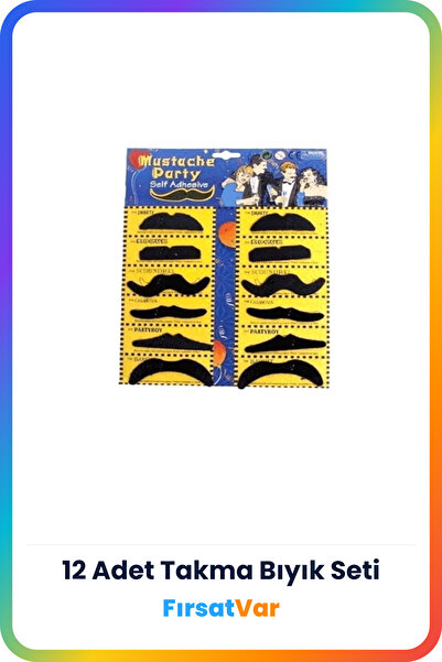 FırsatVar Çocuklar Için Eğlenceli Takma Bıyık Seti 12 Adet Seti Takımı