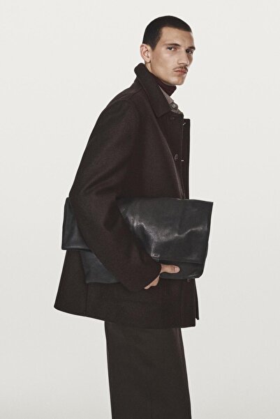 Massimo Dutti Orta boy balıksırtı yün karışımlı kaban